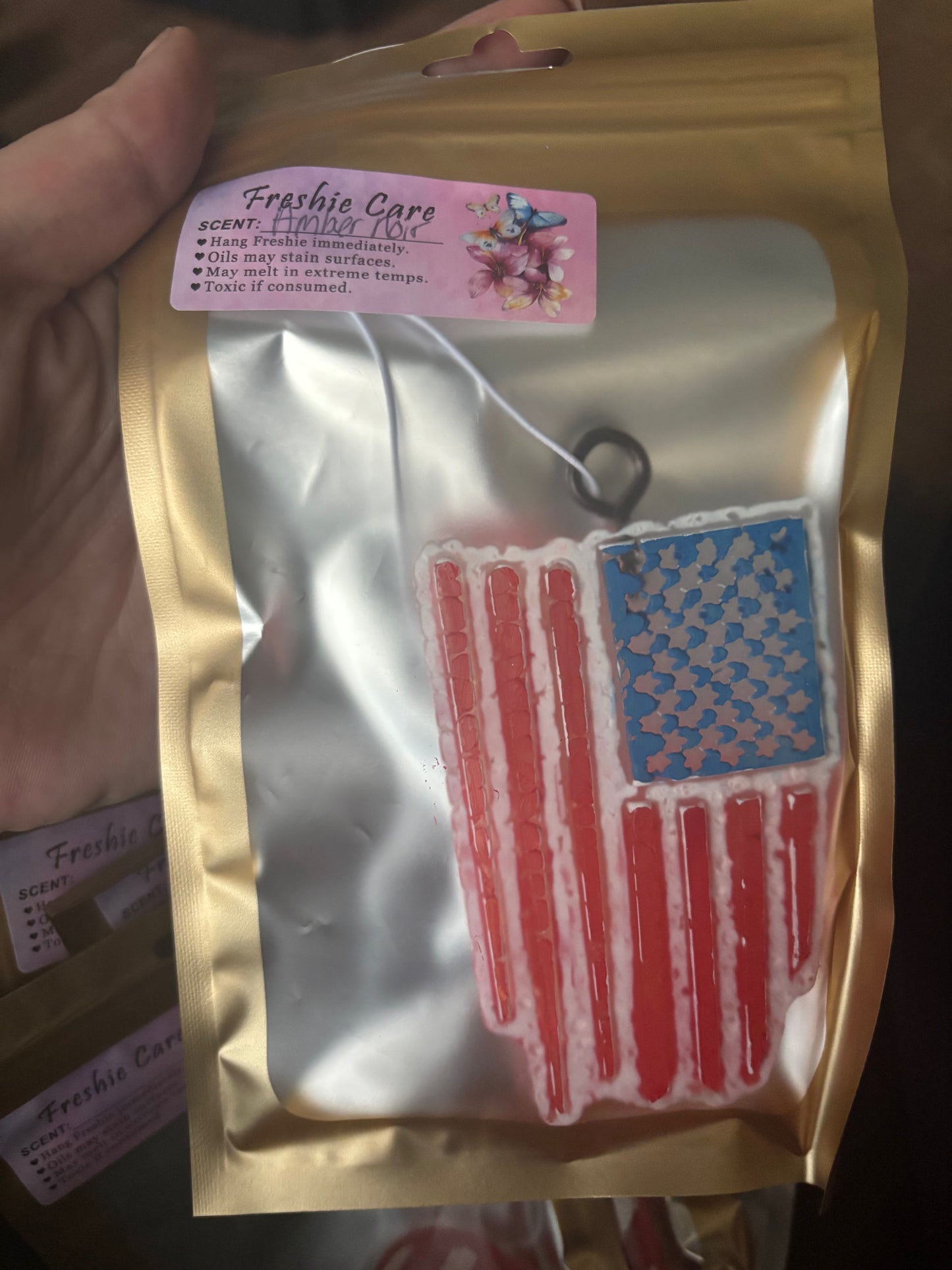 American flag car freshie Amber noir