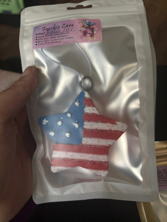 Patriotic Star car freshie, amber noir